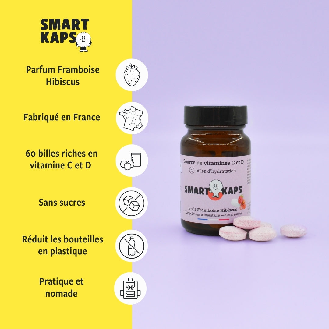 Pack découverte "Ça gaze fort" 3 boites Citron, Fraise, Framboise-Hibiscus + 1 gourde 50cl originale Smart Kaps
